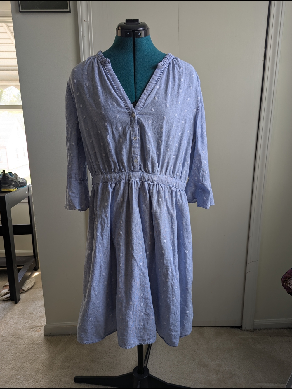 Old Navy Light Blue Swiss Dot Embroidered, Flare Sleeves Dress